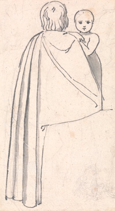 Vista traseira de uma mulher com uma criança a olhar por cima do seu ombro de John Flaxman