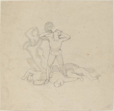 Figura de pé sobre cadáveres, soprando uma buzina de John Flaxman