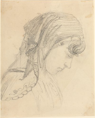 Cabeça de uma mulher em um lenço, olhando para baixo de John Flaxman