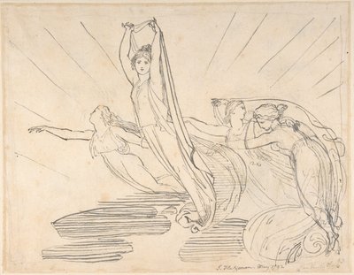 Manhã: Odisseia de Pope, livro 12 (recto); estudo para o desenho final (verso) de John Flaxman