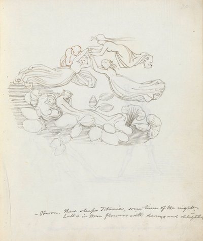 Oberon. Dorme Titania, alguma hora da noite ..., 1783 (caneta, tinta e papel) de John Flaxman