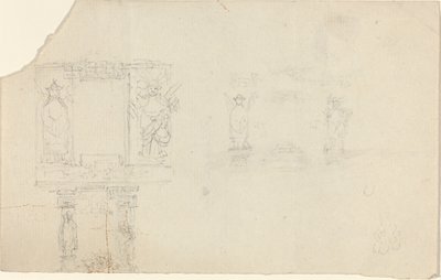 Estrutura com figuras em trajes asiáticos (ilustração para “The Casket”?) de John Flaxman