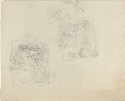 Estudos para um monumento com anjos descendo para uma figura em oração [reto e verso] de John Flaxman