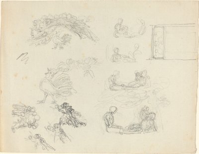 Estudos do galo cantando e figuras reclinadas [reto e verso] de John Flaxman