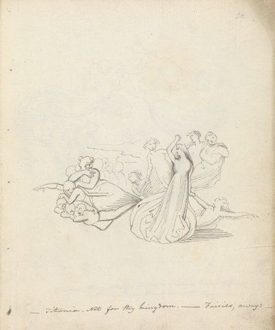 Titânia Não para o teu reino. - Fadas longe, 1783 (caneta, tinta e papel) de John Flaxman