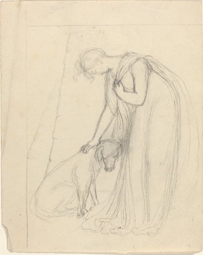 Mulher acariciando um cachorro de John Flaxman