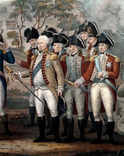 Oficiais britânicos Tarleton, Cornwallis, Abercrombie, O