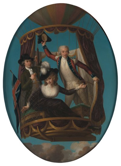 O Capitão Vincenzo Lunardi com o seu assistente George Biggin, e a Sra. Letitia Anne Sage, num Balão de John Francis Rigaud