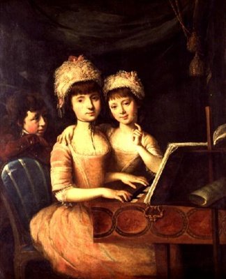 Retrato das crianças do Governador de Honduras, duas meninas e um menino em um spinet de John Francis Rigaud