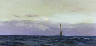 Farol de Wolf Rock, uma ilha rochosa ao largo da costa da Cornualha (Inglaterra). Óleo sobre tela de John Fraser () de John Fraser