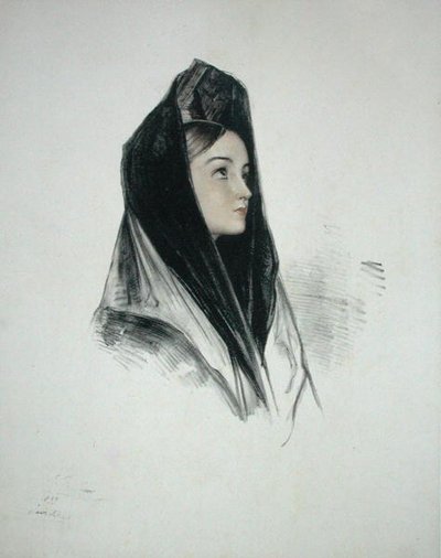 Garota em uma Mantilla, Sevilha de John Frederick (after) Lewis