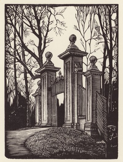 Cambridge: Clare Gates (xilogravura) de John Frederick Greenwood
