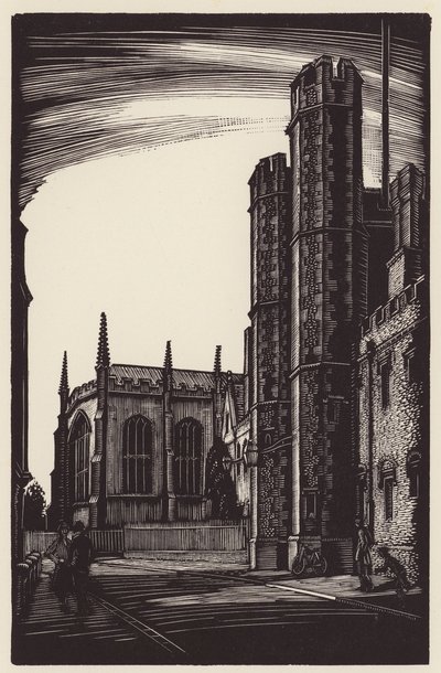 Cambridge: Porta de entrada de São João e extremidade leste da Capela da Trindade (xilogravura) de John Frederick Greenwood