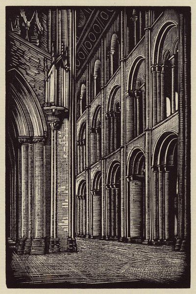 Catedral de Ely: A Nave olhando para Oeste (xilogravura) de John Frederick Greenwood