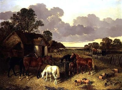 Cavalos, Suínos, Aves, Patos e Gados em um pátio de fazenda de John Frederick Herring Senior