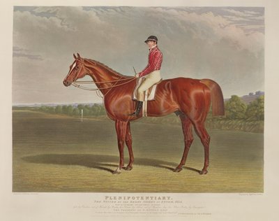 &39;Plenipotentiary&39;, o vencedor do Derby Stakes em Epsom, 1834, gravado por RW Smart e Charles Hunt (1803-77), pub. por S. und J. Fuller, 1834 (aquatinta) de John Frederick Herring Senior