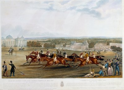 Prix du jockey club a Chantilly em 1841 Impressão de John Frederick Herring (1795-1865) (ec.engl.) 1841 Coleção privee de John Frederick Herring Senior