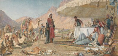 Um acampamento franco no deserto do Monte Sinai. 1842 - O Convento de Santa Catarina ao longe de John Frederick Lewis