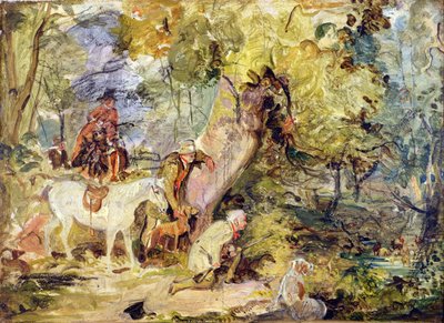 Um esboço para &39;Foresters Stalking Deer&39; (óleo sobre carvão no painel) de John Frederick Lewis