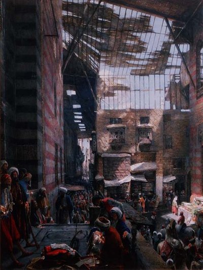 Uma Vista da Rua e Mesquita de Ghooreyah, Cairo de John Frederick Lewis