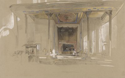Entrada Principal da Grande Mesquita (Ulucami) Bursa, Turquia, c.1840 (wc e bodycolour sobre grafite em papel de parede) de John Frederick Lewis
