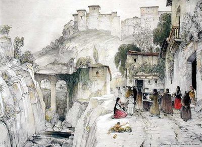 Parte da Alhambra da Alameda del Darro, de "Esboços e Desenhos da Alhambra". de John Frederick Lewis