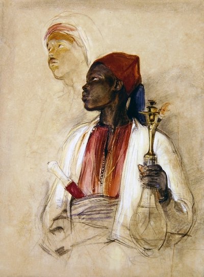 Estudo para o portador do tubo, c.1856 (aquarela sobre papel) de John Frederick Lewis
