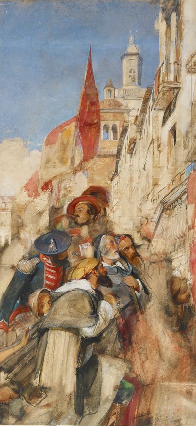 Estudo para a Proclamação de Dom Carlos, 1834-1838 de John Frederick Lewis
