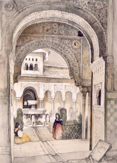 A Fonte dos Leões, do Salão das Abencerrajes, de &39;Esboços e Desenhos da Alhambra&39;, gravada por William Gauci (fl.1825-54) de John Frederick Lewis