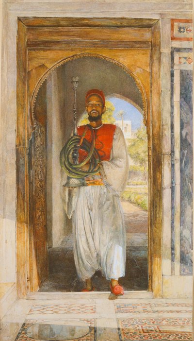 The Pipe Bearer, 1859 (caneta, tinta, lavagem e giz de cera) de John Frederick Lewis