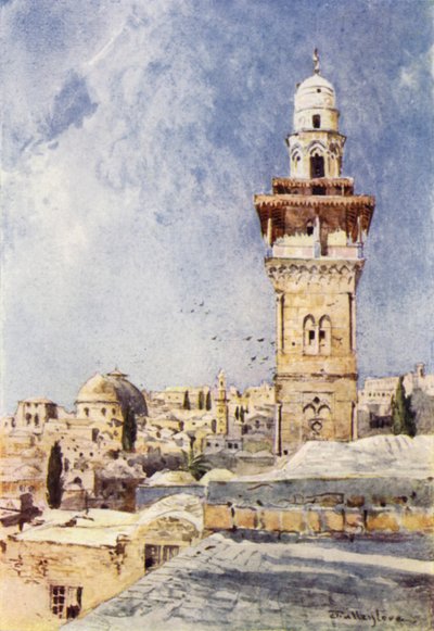 Um Minarete no Canto Noroeste da Área do Templo (cor litho) de John Fulleylove