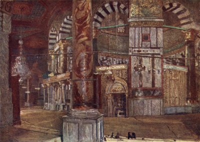 Interior da Cúpula da Rocha (Mesquita de Omar), do sudeste (cor litho) de John Fulleylove