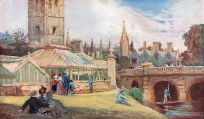 Magdalen College, a partir do Jardim Botânico (litografia a cores) de John Fulleylove