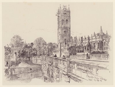 Magdalen College a partir da ponte (litografia) de John Fulleylove
