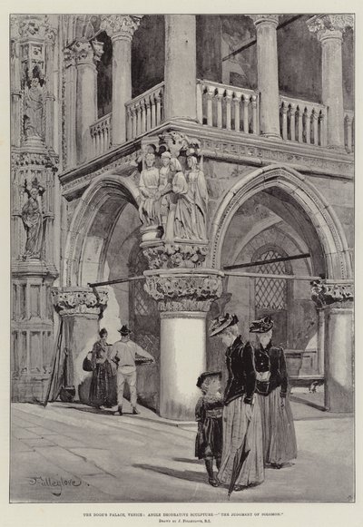 O Palácio Ducal, Veneza, Escultura Decorativa em Ângulo, O Julgamento de Salomão de John Fulleylove