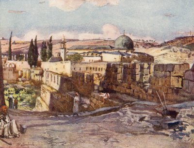 A Mesquita de El Aksa, do interior do Muro Sul de Jerusalém (cor litho) de John Fulleylove