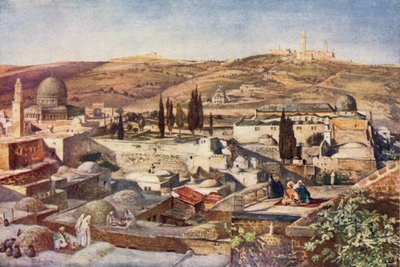 A Área do Templo e o Monte das Oliveiras, a partir do Monte Zion (cor litho) de John Fulleylove