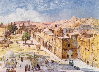 Lado Oeste da Área do Templo, a partir do Quartel perto do Local da Torre de Antônia (cor litho) de John Fulleylove