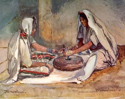Duas mulheres moendo em um moinho de mão, 1902. de John Fulleylove