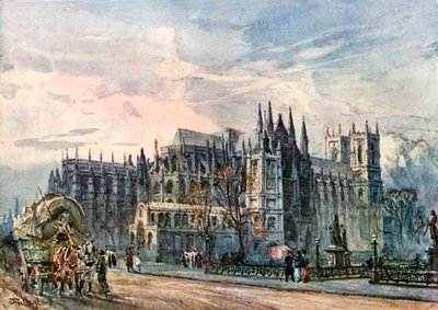 Vista da Abadia e da Igreja de Santa Margarida a partir de Whitehall (litografia a cores) de John Fulleylove