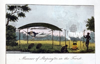 Maneira de Dormir na Floresta, 1813. de John Gabriel Stedman