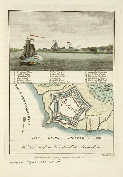 Vistas e planta da fortaleza chamada Amesterdão de John Gabriel Stedman