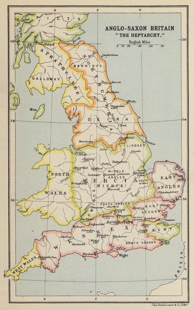 Bretanha anglo-saxónica, "A Heptarquia" (litografia) de John George Bartholomew