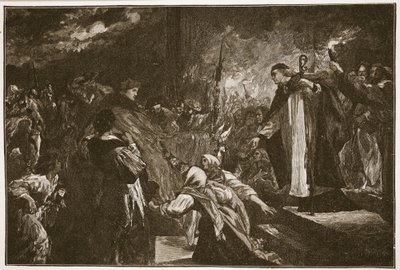 Wolsey cardinal na abadia de Leicester, ilustração "da igreja de Inglaterra: Uma história para os povos" por HDM Spence-Jones, bar. c.1910 (foto sépia) de John Gilbert