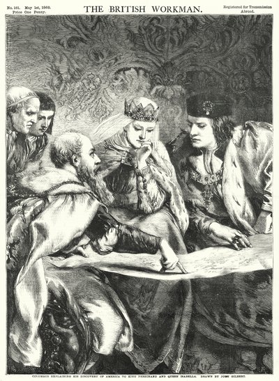 Colombo explicando a sua Descoberta da América ao Rei Fernando e à Rainha Isabel (gravura) de John Gilbert
