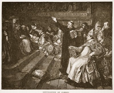 Convocação do Clero, ilustração de "A Igreja da Inglaterra: Uma História para o Povo" por HDM Spence-Jones, pub. c.1910 (foto sépia) de John Gilbert