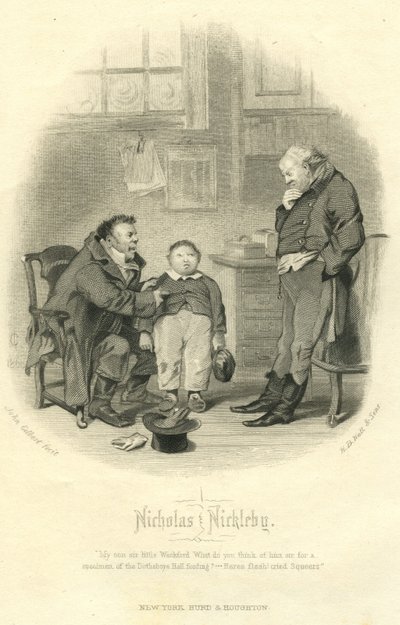 Nicholas Nickleby: Wackford Squeers e Young Wackford Squeers, gravados por HB Hall und Sons, 1867 de John Gilbert