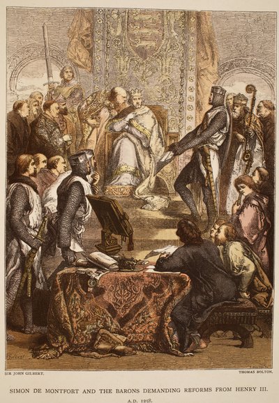 Simon de Montfort e os Barões exigindo reformas de Henrique III, 1258, gravadas por Thomas Bolton de John Gilbert