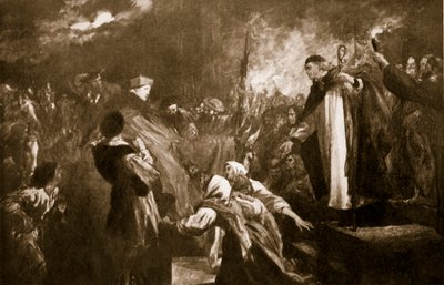 A chegada do Cardeal Wolsey na Abadia de Leicester, em 1530, ilustração da "História da Nação Britânica" de Hutchinson, c.1920 de John Gilbert