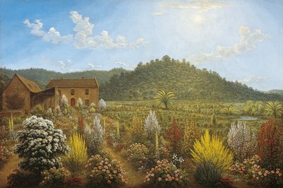 Uma vista da casa e do jardim do artista, em Mills Plains, Van Diemen&39;s Land de John Glover